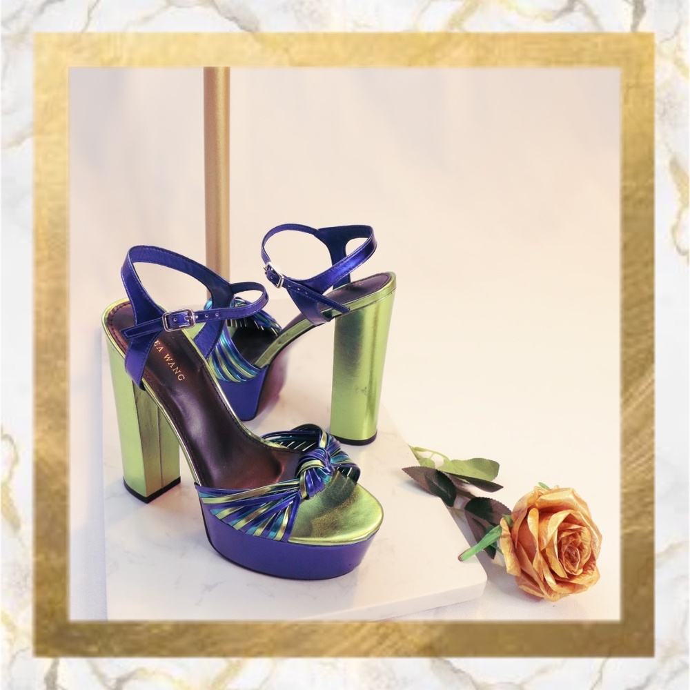 Metallic Blue & Green Strappy Platforms